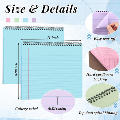 MotiMind 4 Pack Landscape Notebook Top Spiral Bound 11 x 9.5 Inch College Ruled Legal Pads Horizontal Notepad with Hole Punched Pages for Office School Meeting Project Notes Daily Use, White
