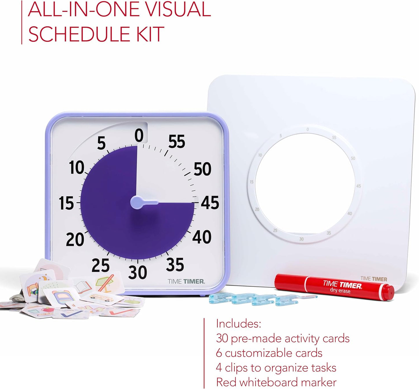 TIME TIMER Visual Schedule Package - 8-inch 60 Minute Visual Routine Timer with Dry Erase Board, PECS Cards, and Whiteboard Marker - for Kids Desk, Classroom, Home, and Routines (Orange)