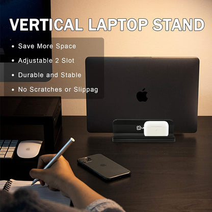 Vertical Laptop Stand Aluminum Heavy Duty, 4 Slots Double Adjustable MacBook Stands Laptop Holder Compatible w' All iPad Surface Dell Samsung HP Chromebook Upto 17.5' - Gray