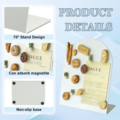 2 Pack Desk Magnetic Bulletin Board Metal Tabletop Memo Souvenir/Photos Display Board Magnet Display Stand for Home School Kitchen Office (2, White, ARC)