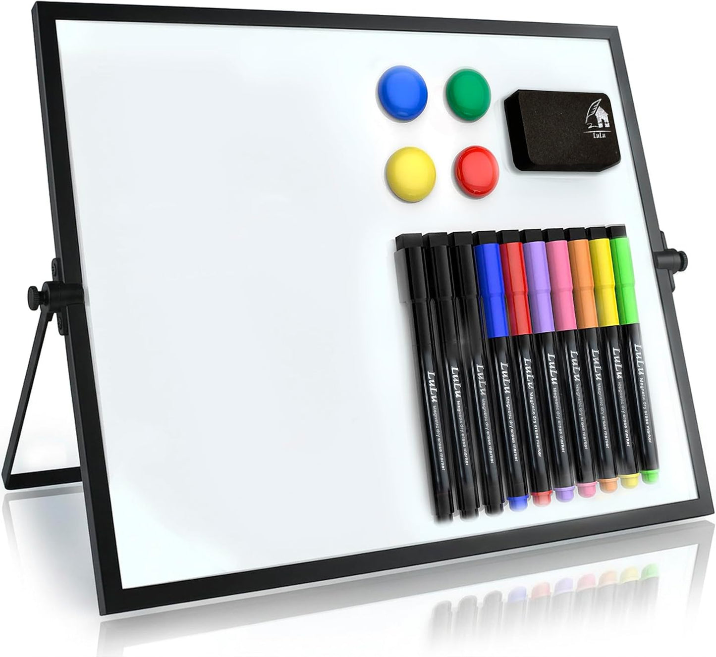 Magnetic Dry Erase Board 16x12 Inch - Double-Sided Desktop Whiteboard with 360° Rotating Stand - Small Portable White Board Set with 10 Markers, 4 Magnets, Eraser for Home Office, School, Desk