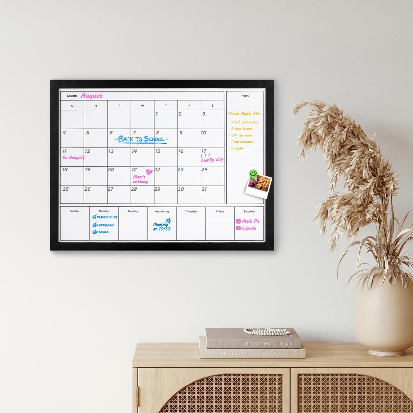 3-in-1 Dry Erase Calendar for Wall, 17x13 inches Magnetic Surface Monthly & Weekly Planner Whiteboard, Dry Erase Board with Black Wood Frame, Hanging White Board Calendar(YL+ZL-BK,4333)