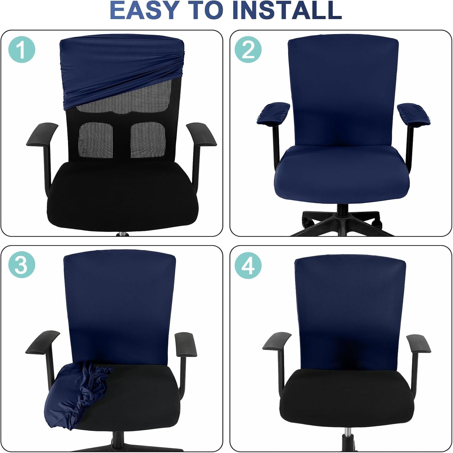 Tallew 4 Pcs Office Chair Covers Set Computer Universal Protective Stretchable Chair Seat Covers Desk Armrest Cover Pads Office Cushion Backrest for Rotating(Regular,Black)