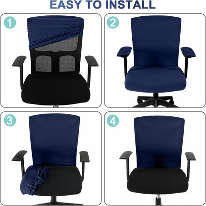 Tallew 4 Pcs Office Chair Covers Set Computer Universal Protective Stretchable Chair Seat Covers Desk Armrest Cover Pads Office Cushion Backrest for Rotating(Regular,Black)