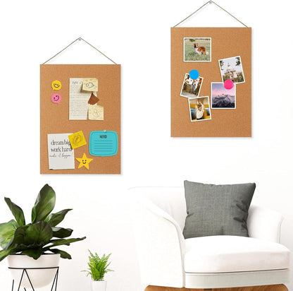 DOLLAR BOSS Bulletin Boards with Linen 1-Pack 16''X 12'' Double-Sided Cork Board for Walls Wood Framed Bulletin Boards, Small Pin Board for Home Kitchen Office Decorative Hanging 10 Pushpins
