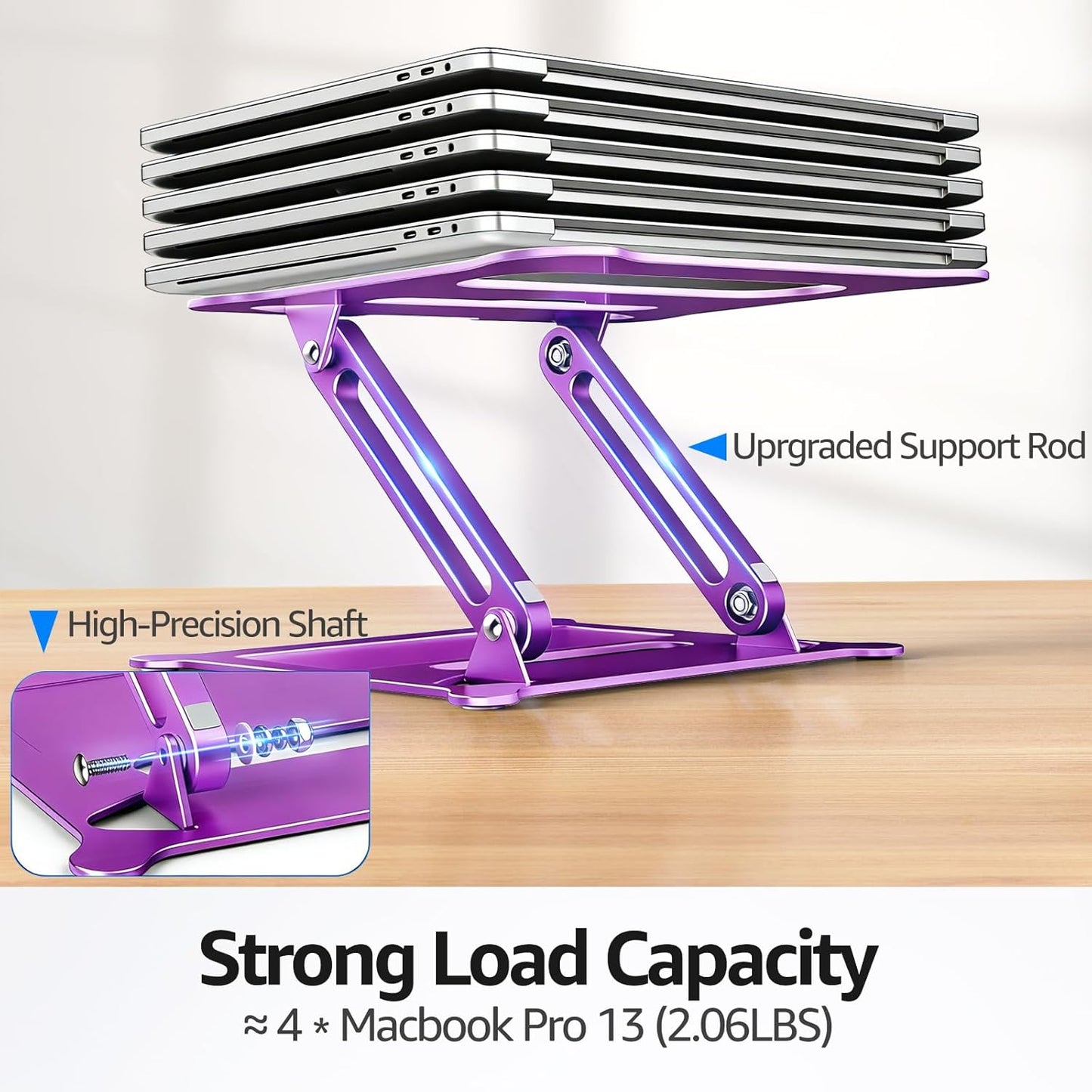 Urmust Aluminum Laptop Stand, Portable Laptop Riser, Adjustable Laptop Stand for Desk Foldable, Ergonomic Computer Notebook Holder for MacBook Air Pro HP, Office Desk Accessories (10-15.6'')- Black
