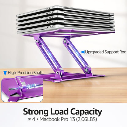 Urmust Aluminum Laptop Stand, Portable Laptop Riser, Adjustable Laptop Stand for Desk Foldable, Ergonomic Computer Notebook Holder for MacBook Air Pro HP, Office Desk Accessories (10-15.6'')- Black