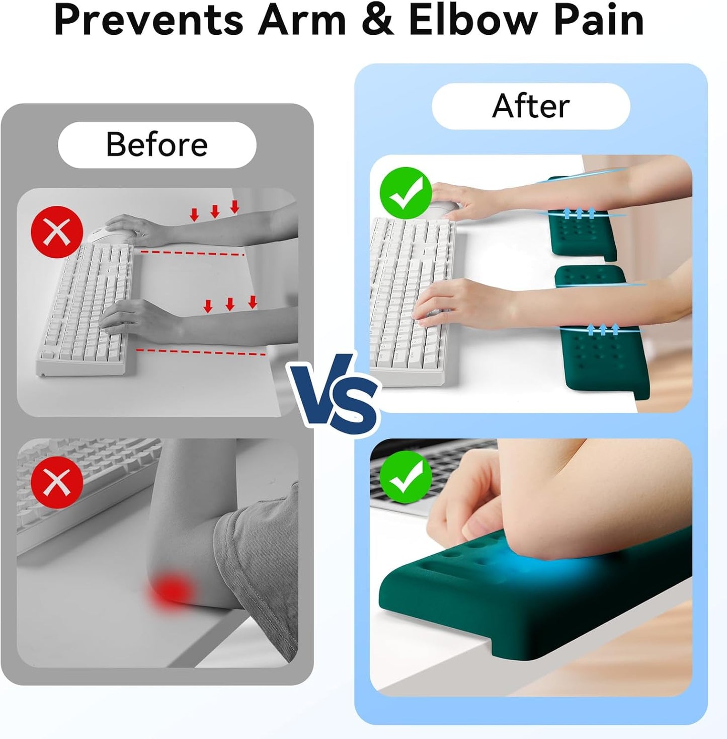 Sushret L-Shaped Desk Elbow Pad for Desk, 2-Pack Memory Foam Elbow Rest for Desk Edge Cushion, Non-Slip Ergonomic Arm Rest for Wrist, Palm & Forearm Support, Office Home, Separate Design, Black