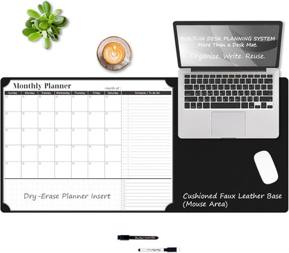 Multi-Functional Dual-Layer Dry Erase Desk Mat, Dry Erase Calendar for Desk - Erasable Desktop Writing Board with Calendar - Non-Slip Faux Leather Desk Protector for Home&Office - 16"x34" Pink