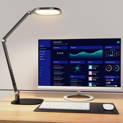 LitONES LED Desk Lamp for Home Office, Professional Eye-Caring Diffused Desk Light, 3 Color 10 Brightness Computer Light, Dimmable Office Lamp with Memory & Timer Func, Metal Swing Arm Table Lamp