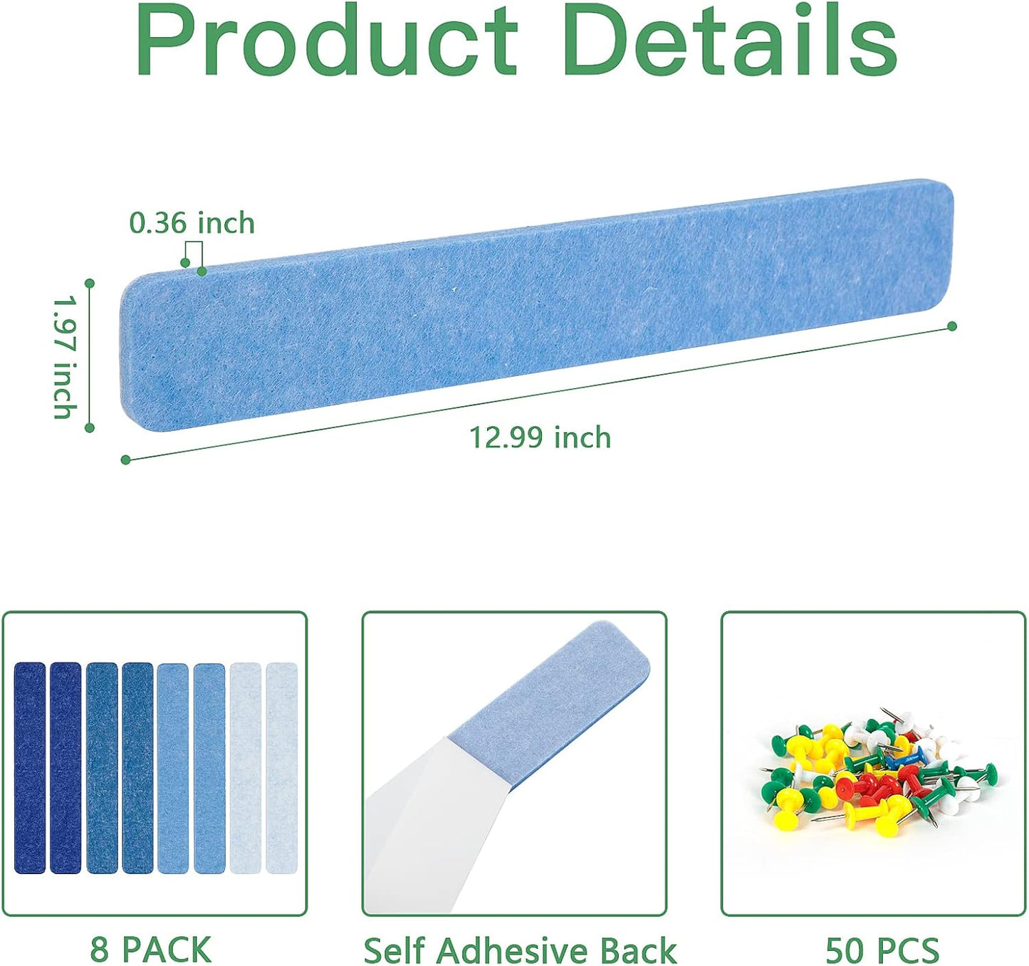 Felt Pin Board Bar Strips Bulletin Board for Bedrooms Offices Home Wall Decoration, Notice Board Self Adhesive Cork Board with 35 Push Pins for Paste Notes, Photos, Schedules