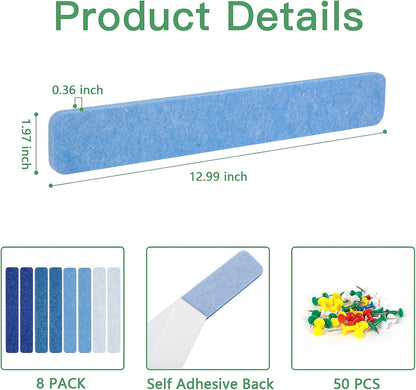 Felt Pin Board Bar Strips Bulletin Board for Bedrooms Offices Home Wall Decoration, Notice Board Self Adhesive Cork Board with 35 Push Pins for Paste Notes, Photos, Schedules