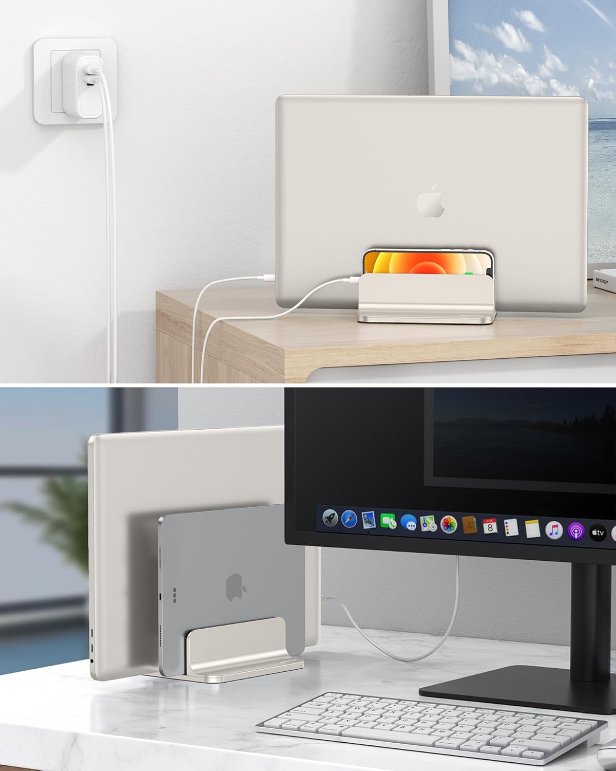 OMOTON Vertical Laptop Stand [Updated Double Version], Desktop Aluminum Mac Book Stand with Adjustable Dock Size, Fits All Mac Book, Surface, Chrome Book and Gaming Laptops (Up to 17.3 inch) (Black)