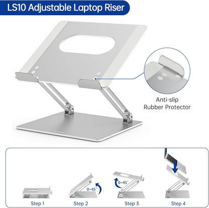 BESIGN LS10 Laptop Stand for Desk, Ergonomic Adjustable Notebook Tablet Stand, Foldable Laptop Riser, Portable Desktop Book Stands, Computer Holder Compatible with 10-14" Laptops, Black