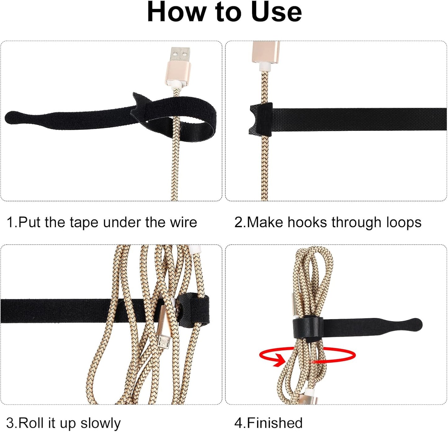 OneLeaf 80PCS Reusable Cable Ties, Black Adjustable 6-Inch Cord Organizer Ties, Multi-purpose Hook Loop Cable Management Wire Ties for Organizing Home, Office, Data Centers
