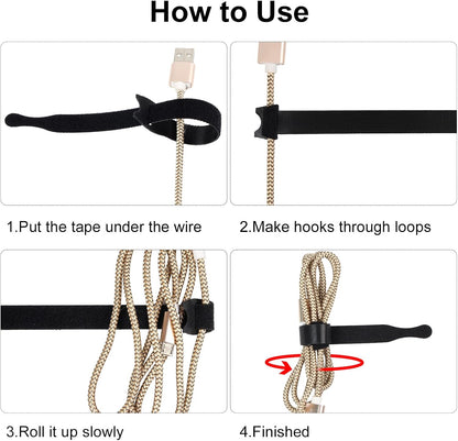 OneLeaf 80PCS Reusable Cable Ties, Black Adjustable 6-Inch Cord Organizer Ties, Multi-purpose Hook Loop Cable Management Wire Ties for Organizing Home, Office, Data Centers