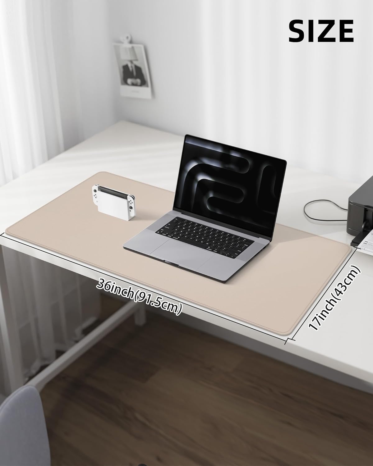 AFIING Desk Pad Protector 23.6" x 13.7" - Non-Slip Waterproof PU Leather Desk Mat for Mouse, Keyboard, Laptop, Office and Home Workspace (Beige)