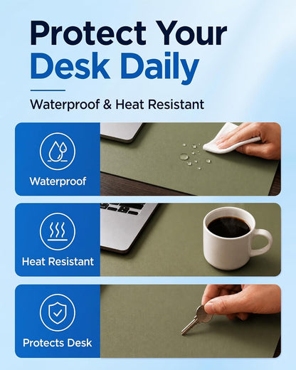 Aothia Dual-Sided Desk Pad - 25.6x13.7 inches Leather Desk Mat, Natural Cork Desk Pad Protector, Large Mouse Pad for Desk, Waterproof Desk Blotter Pad, Desk Writing Pad for Office Work/Home, Black