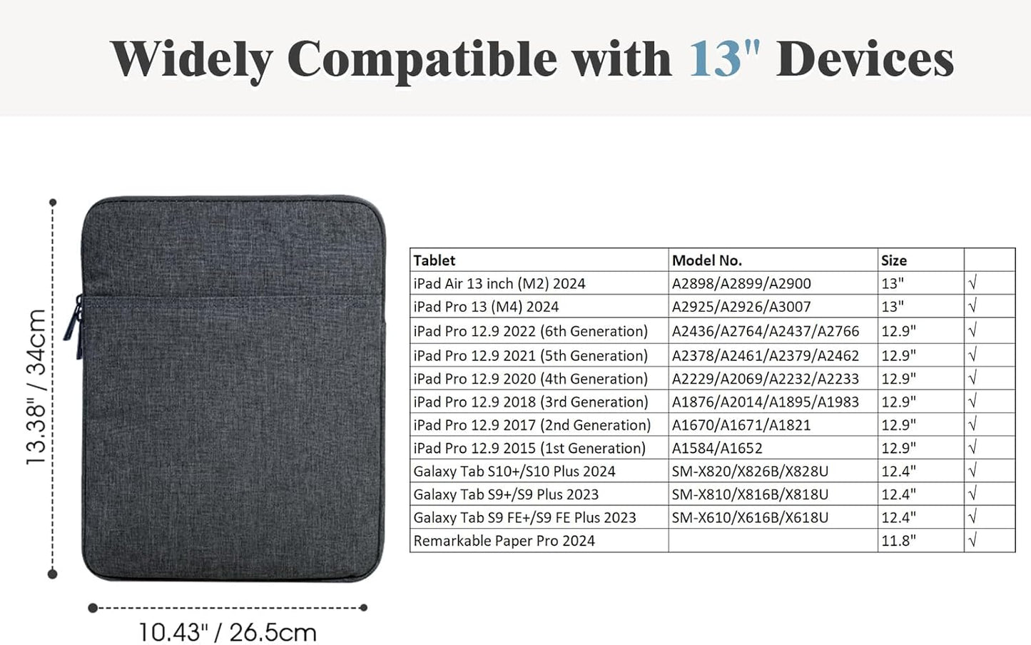 TiMOVO 9-11" Tablet Sleeve Bag for iPad 11-inch A16 2025, iPad 10.9"/10.2"| Air 11 Inch/5th/4th Gen. 10.9", Galaxy Tab A9+/A11Plus 11", Protective Bag Fit Smart Keyboard, Dusty Blue