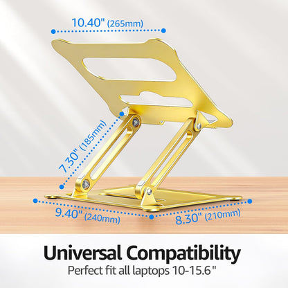 Urmust Aluminum Laptop Stand, Portable Laptop Riser, Adjustable Laptop Stand for Desk Foldable, Ergonomic Computer Notebook Holder for MacBook Air Pro HP, Office Desk Accessories (10-15.6'')- Black