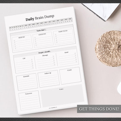 Templatables Brain Dump Notepad, To Do List Desk Pad, Productivity Planner, ADHD Daily Planner | 50 Undated Tear Away Sheets A4 (Colorful)