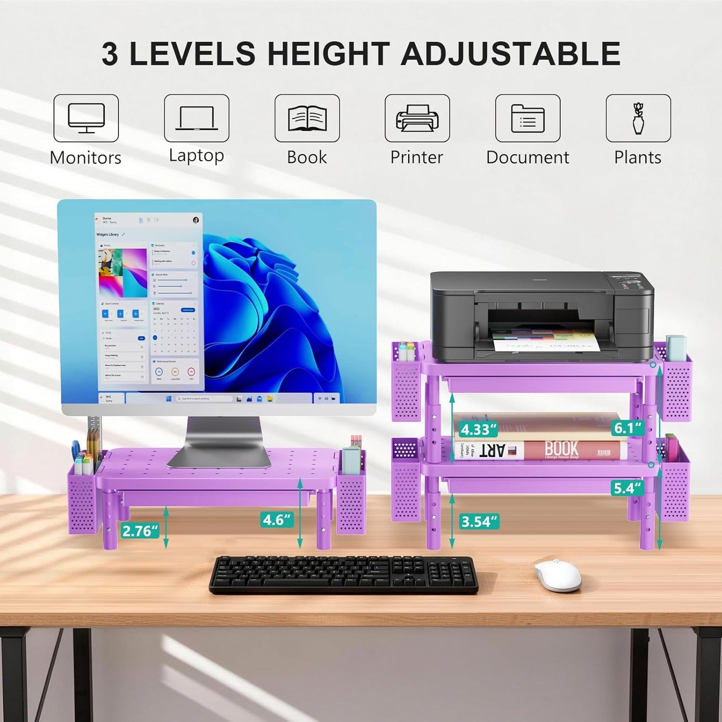 WALI Monitor Stand Riser with Drawer and 2 Pen Holders, Desk Organizers and Accessories for Computer, Printer, Laptop Stand for Home Office Supplies, (PTT004-B), 1 Pack, Black