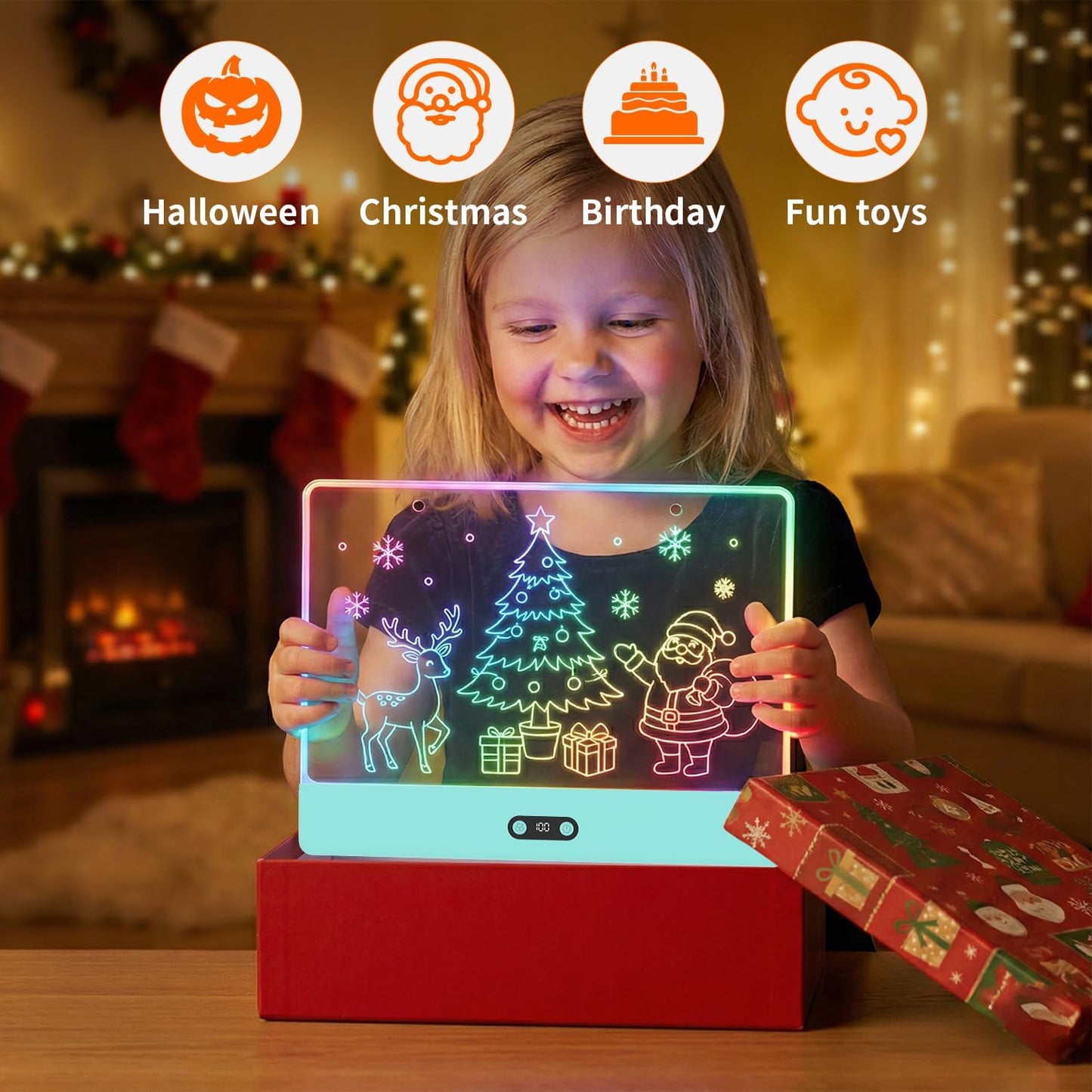 Rechargeable LED Drawing Board for Kids, 16" Light Up Acrylic Dry Erase Led Note Board with Stand, 11 Light Effects Drawing Tablet, Birthday Holiday Toy Gifts for Kids, 12 Markers (White)
