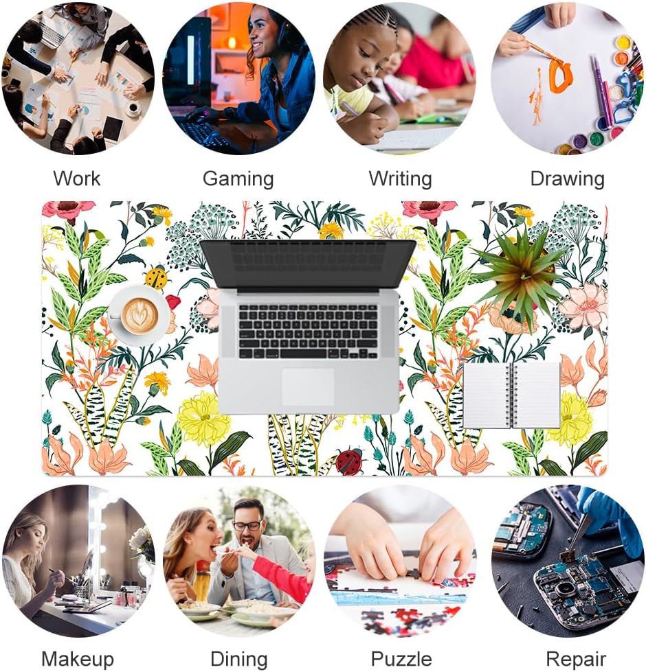 QIYI Large Mouse Pad, Cute Pink Desk Mat for Desktop, Women Girls PU Leather Desk Pad Waterproof Gaming Mousepad, Rose Gold Marble Computer Protector Writing Pad for School Office Home 31.5" x 15.7"