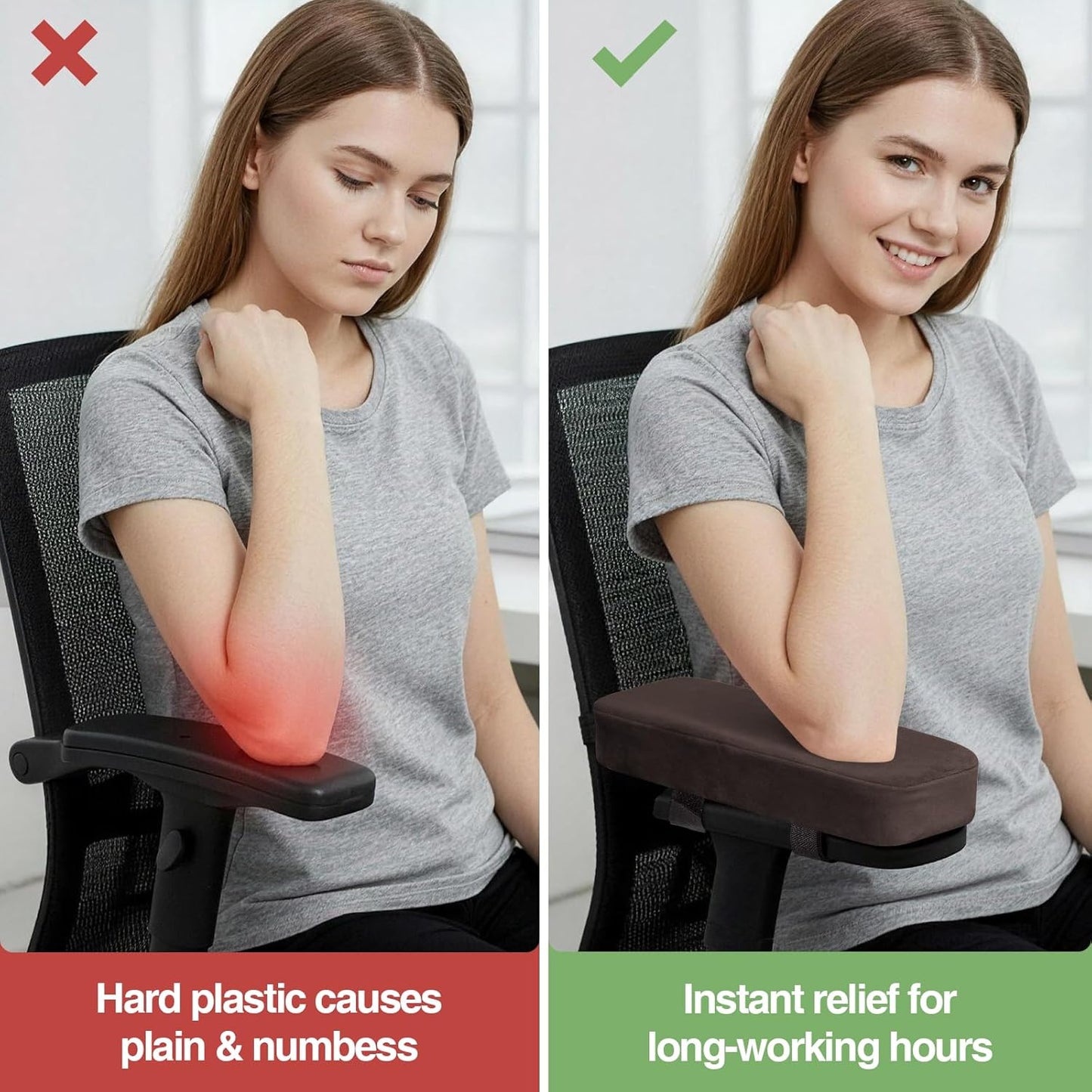 Smiry Ergonomic Office Chair Armrest Pads, Memory Foam Arm Rest Covers, Non-Slip Armrest Cushion with Adjustable Buckles and Straps, Elbow Relief for Desk, Gaming & Wheelchair (Black, Set of 2)