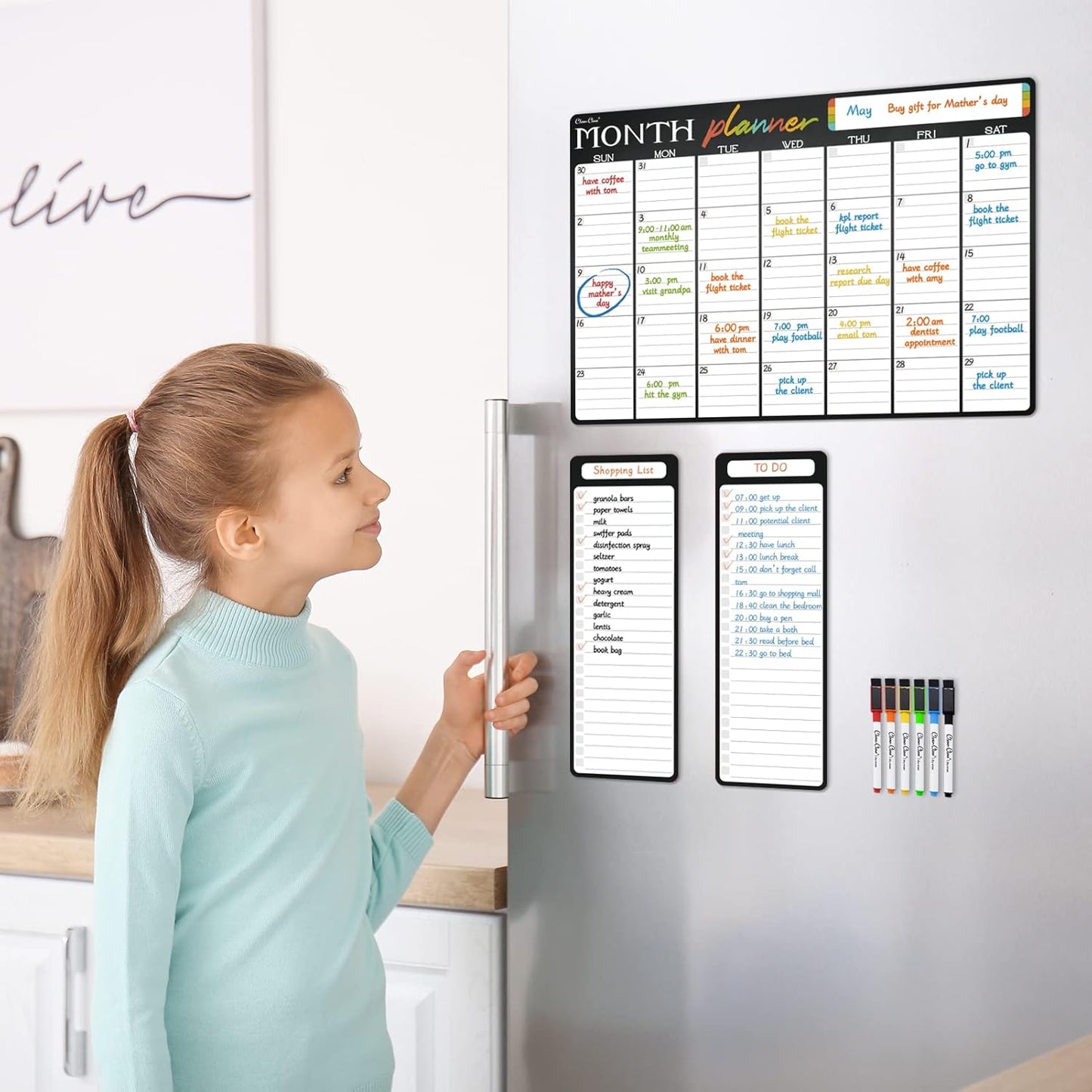 Magnetic Dry Erase List Board - 4"x12" Multifunctional List Board for Fridge - 6 Extra Fine Point Markers Included - Shipped Flat