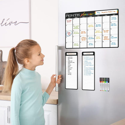 Magnetic Dry Erase List Board - 4"x12" Multifunctional List Board for Fridge - 6 Extra Fine Point Markers Included - Shipped Flat