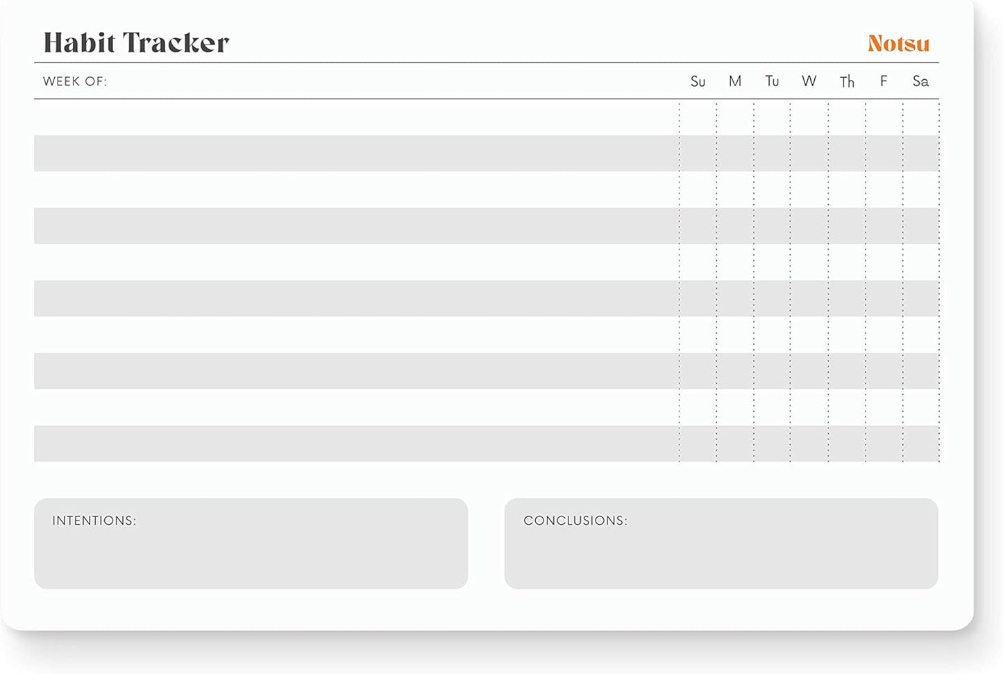 Notsu Weekly Habit Tracker Notepad | Goals Planner Pad and Self Care To Do List | 50 Tear Off Pages, 8.5” x 5.5”