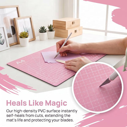 A4 Self-Healing Cutting Mat, Double-Sided Craft Mat with Grid Lines, Precision Rotary Cutting Board for Office Desk, Art Craft, Sewing, Hobby, and DIY Projects - 9x12 Inches