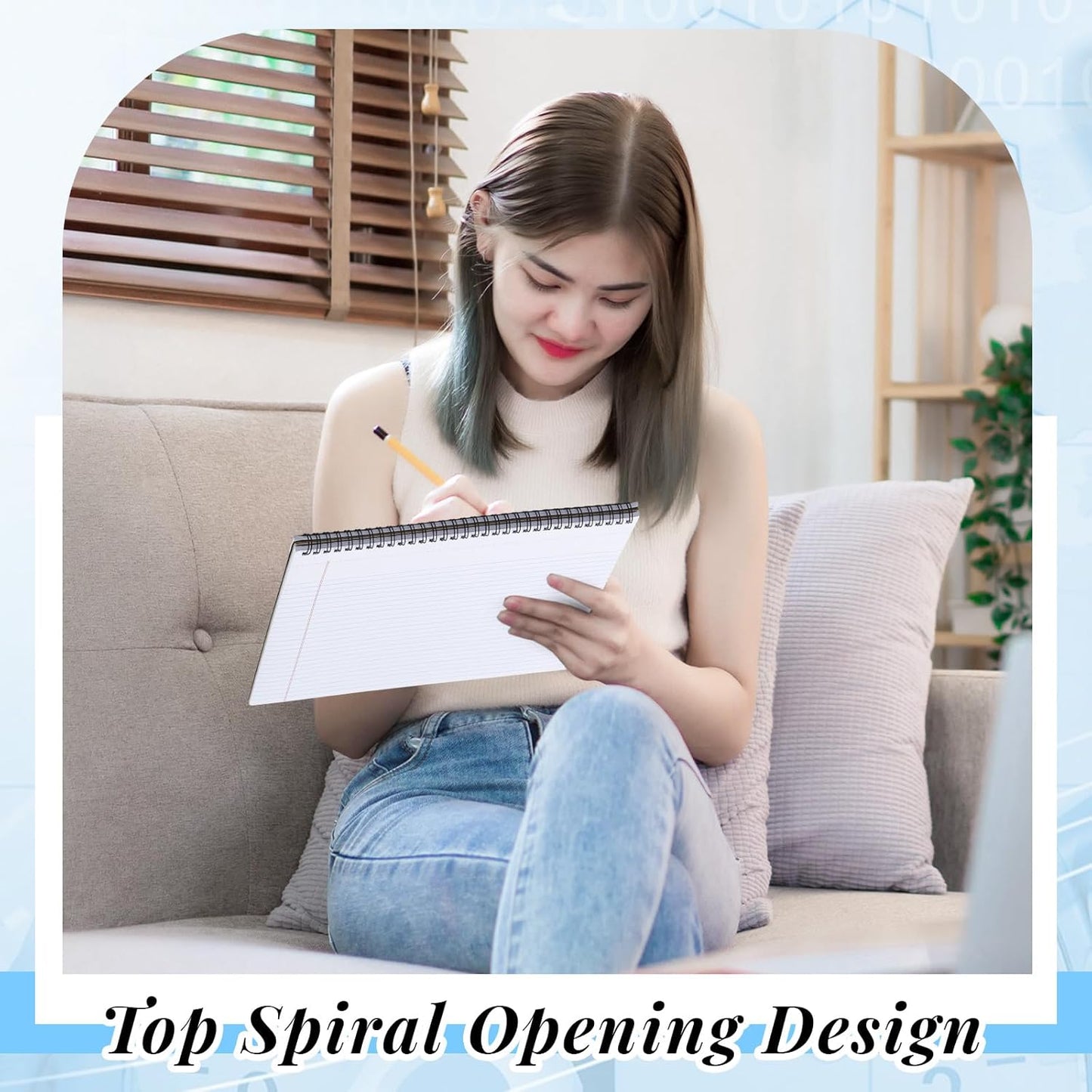 MotiMind 4 Pack Landscape Notebook Top Spiral Bound 11 x 9.5 Inch College Ruled Legal Pads Horizontal Notepad with Hole Punched Pages for Office School Meeting Project Notes Daily Use, White