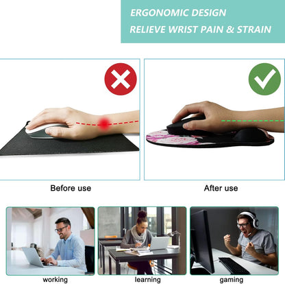 Mouse Pad with Wrist Support, Ergonomic Mouse Pad with Memory Foam Wrist Rest Cushion, Non-Slip Rubber Base Gaming Mice Pad for Home Office Computer Laptop, Flowers Grass