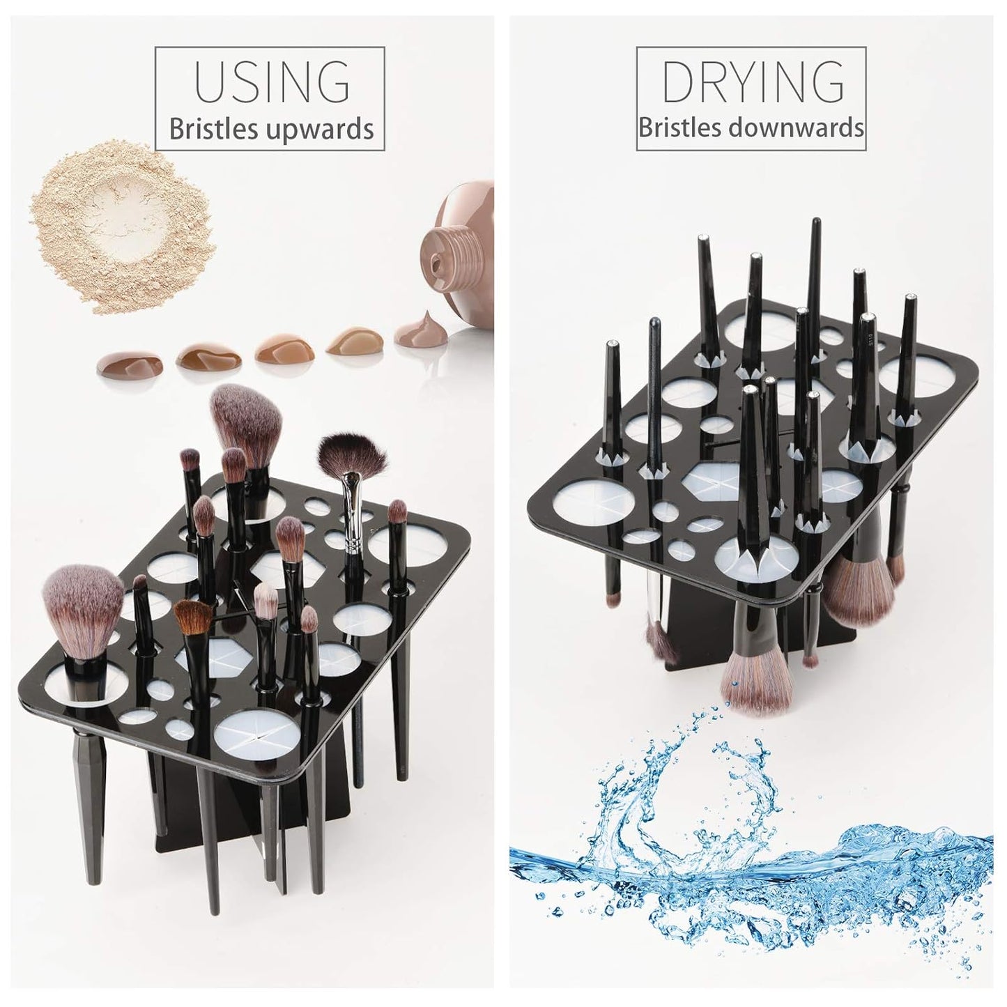 Luckyiren Acrylic Drying Rack for Brushes, Collapsible Stand with 28 Slots for Nail, Paint, and Makeup Brushes – Black, Unisex, Ideal for Artists and Enthusiasts
