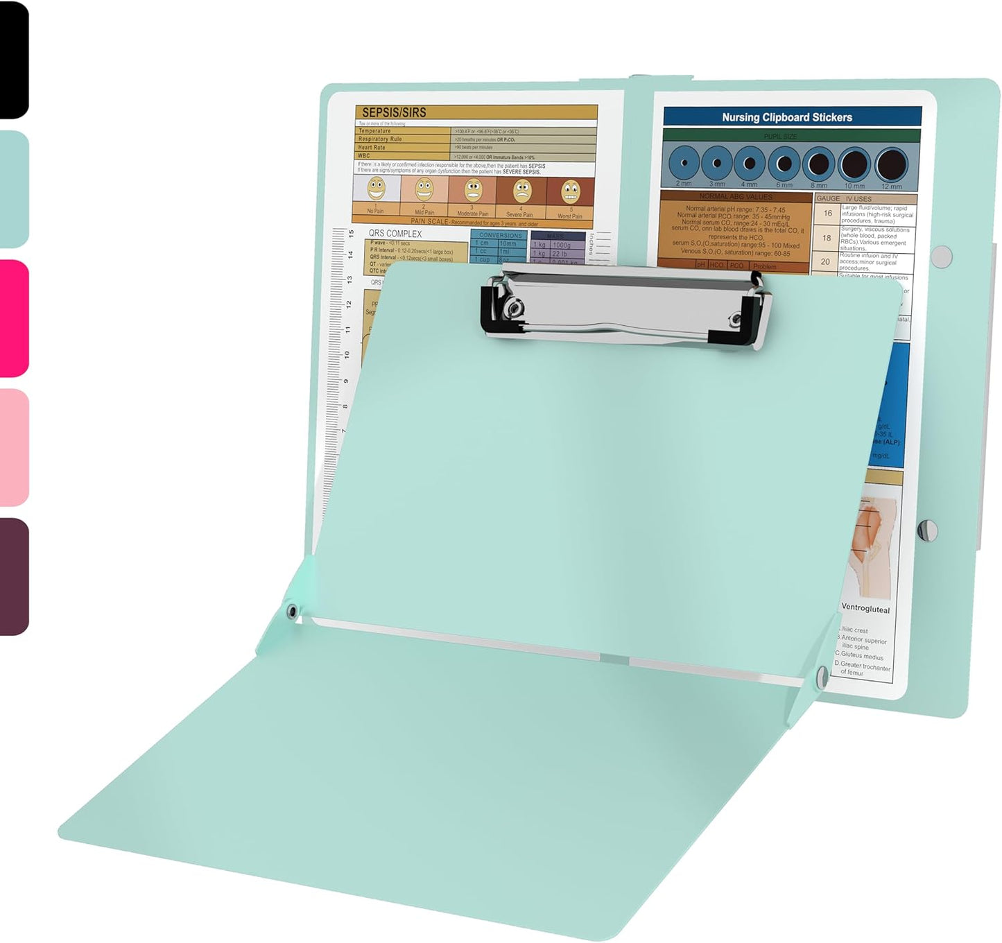 Nursing Clipboard with Nursing and Medical Edition Cheat Sheets Nursing School Essentials - Aluminum Foldable Nurse Clip Boards Essential Accessory for Efficient Patient Care (Mint)