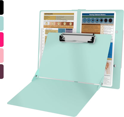 Nursing Clipboard with Nursing and Medical Edition Cheat Sheets Nursing School Essentials - Aluminum Foldable Nurse Clip Boards Essential Accessory for Efficient Patient Care (Mint)