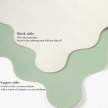 iCasso Pink Leather Desk Mat,Extra Large Scalloped Mouse Pad for Desktop,Waterproof PU Nail Table Mat,Cute Keyboard Mats for Women Girl,Non-Slip Desk Cover Mat for Office Home Dorm