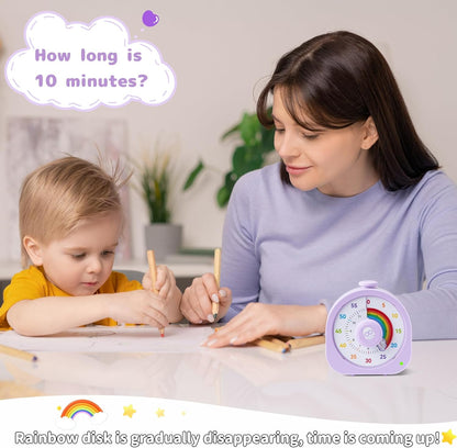 Visual Timer for Kids and Adults 60 Min/12 Hour Rechargeable Countdown Timer with Magnetic Sticker and Mute Function Kids Pomodoro Timers for Classroom Office Kitchen Silent Operation & Rainbow Disk