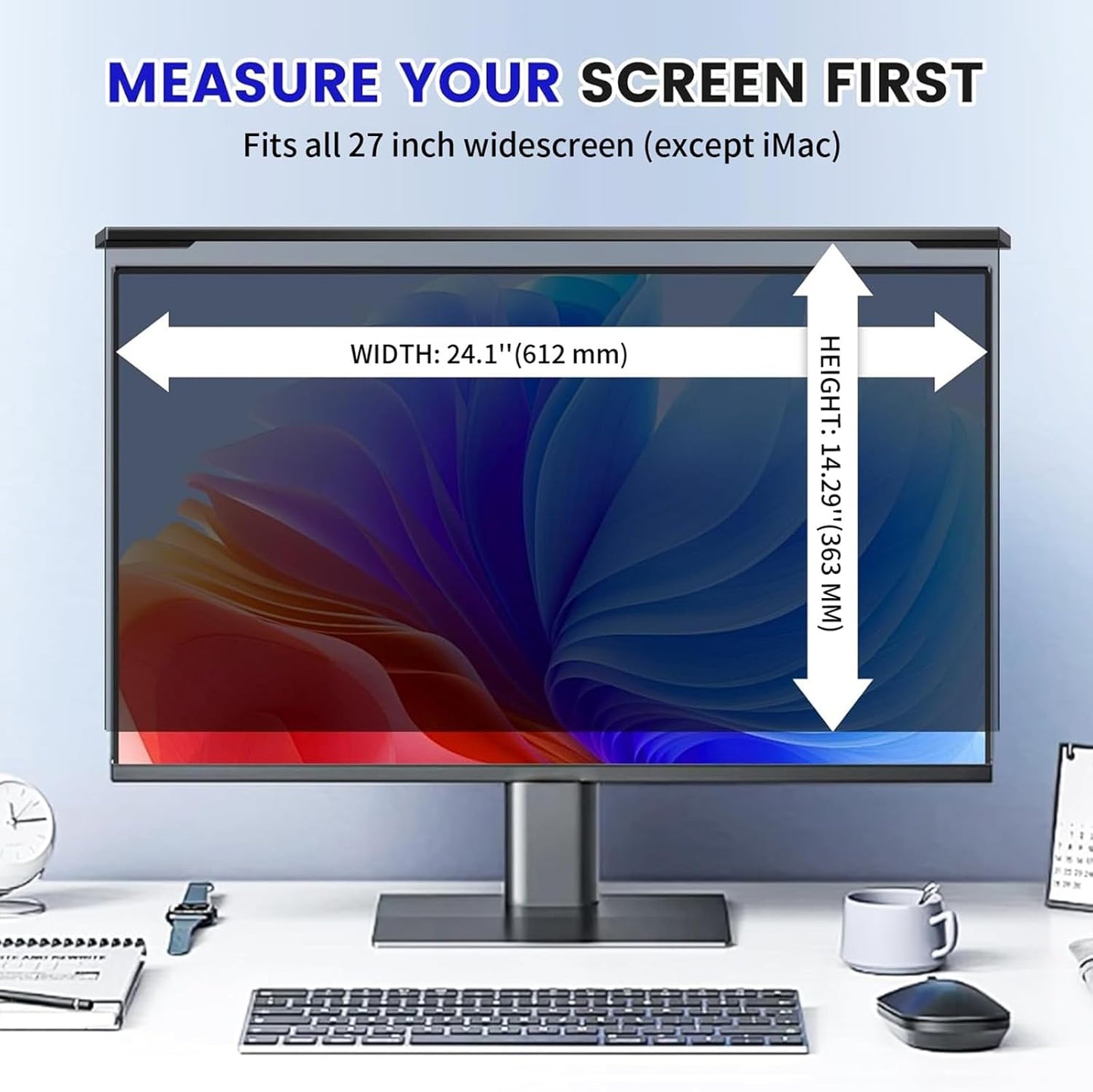 Hanging 27 Inch Computer Privacy Screen Filter, Hanging Computer Screen Privacy Cover, Compatible with, 27 Inch 16:9 Widescreen Monitors, Protect Eyes from Glare and Blue Light