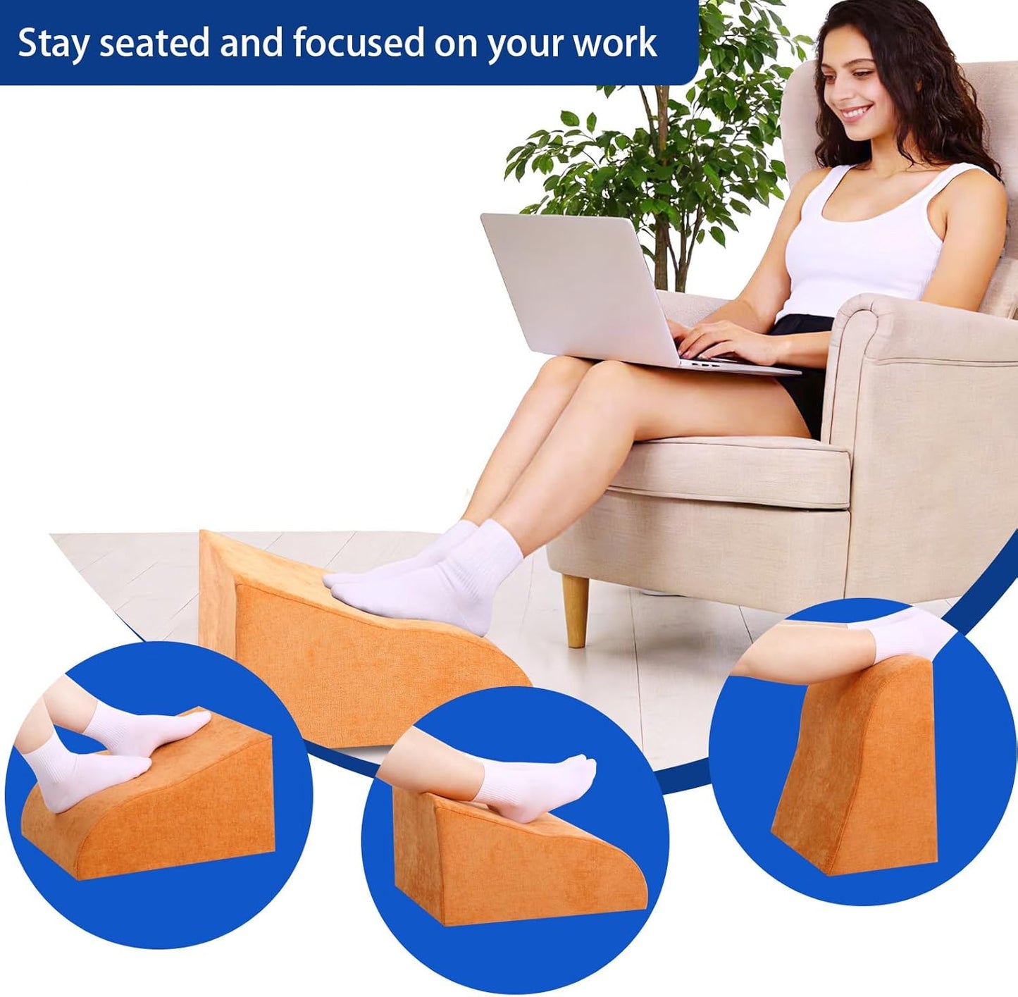 Foot Rest for Under Desk at Work, Ergonomic Under Desk Footrest with Washable Cover for Office, Home & Gaming Leg Elevation Pillow Blue