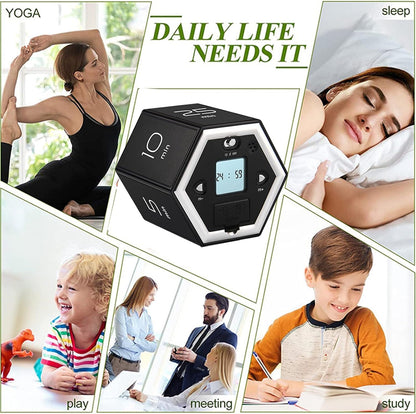 Hexagon Digital Clock Timer, Pomodoro Timer, Productivity Cube, Cubes Timer Kitchen Hexagon Flip Timer for Studying Cooking Exercising Easy to Use Flip (White)