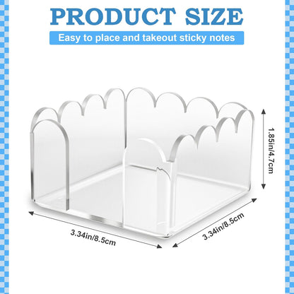 1 PC Scalloped Acrylic Sticky Note Holder 3"x3" Crystal Clear Sticky Note Holder Dispenser for Classroom, Desk Organizer Accessories for Dorm Room, School Office Necessities