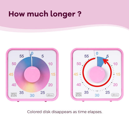 Visual Timer 7.5 inch; 60 Minute 1 Hour Countdown Timer for Kids Classroom Teaching Tool Home Office Meeting, Mechanical Countdown Clock for Exam Time Management Magnetic, Sky Blue with Colorful Disc