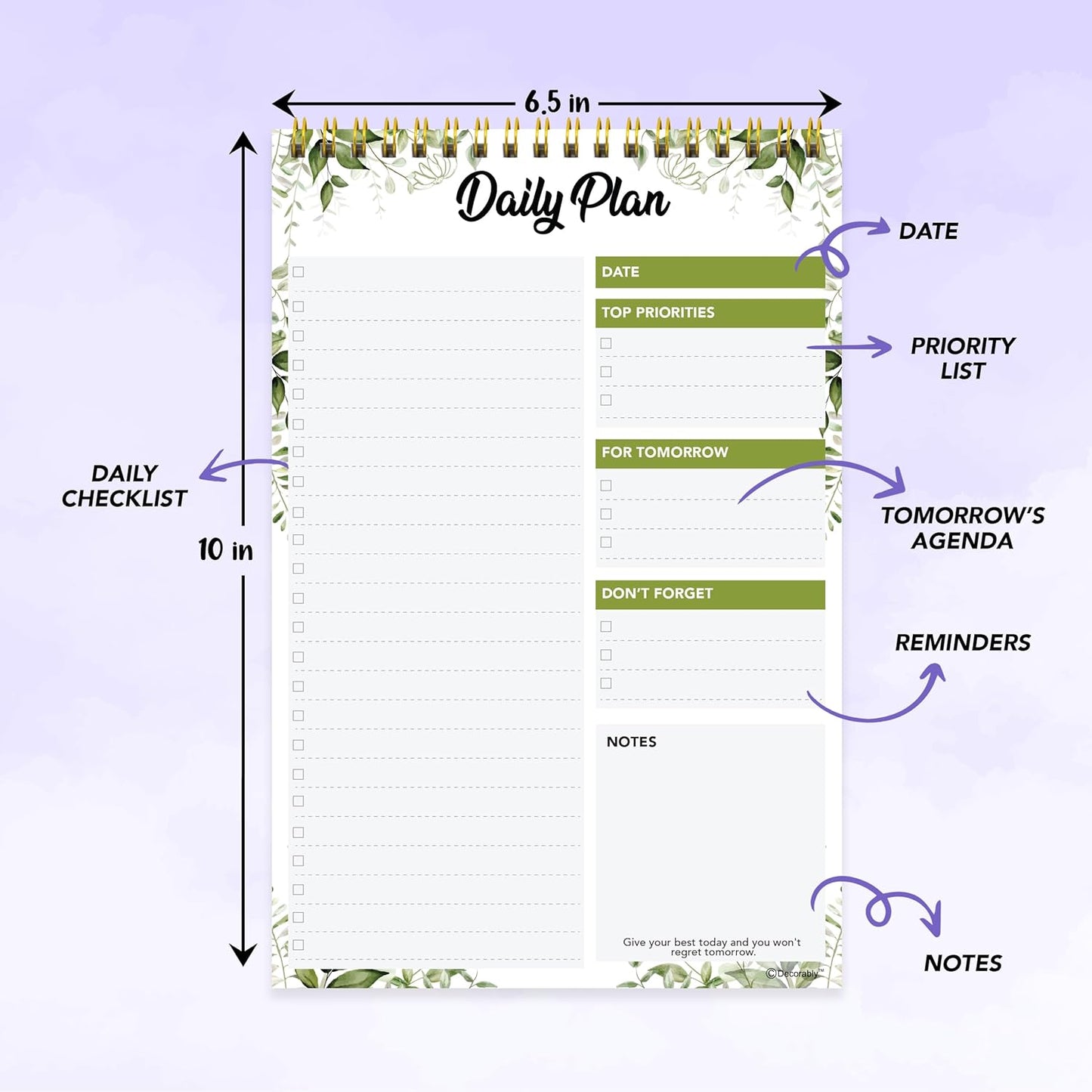 Decorably 52 Sheets Nude Pink Undated Daily to Do List Notepad, 6.5x10in Spring-Bound Easy Tear-Off Design, with Priorities, Checklist, Agenda, Reminders, Notes - Home, School, Office