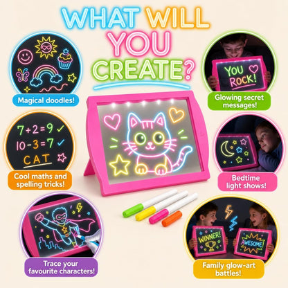 Marvin's Magic Glow Art Neon LED Drawing Board for Kids - Pink Doodle Board with Glow in the Dark Markers - Light Up Tracing Pad and Drawing Tablet - Mess Free Arts and Crafts Set Ages 5+