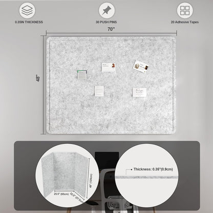 Large Felt Bulletin Board for Wall, 24"x18" Frameless Picture Board, Soft Felt Cork Board for Office, Home Planning & Office Wall Decor, Easy Install Pin Board