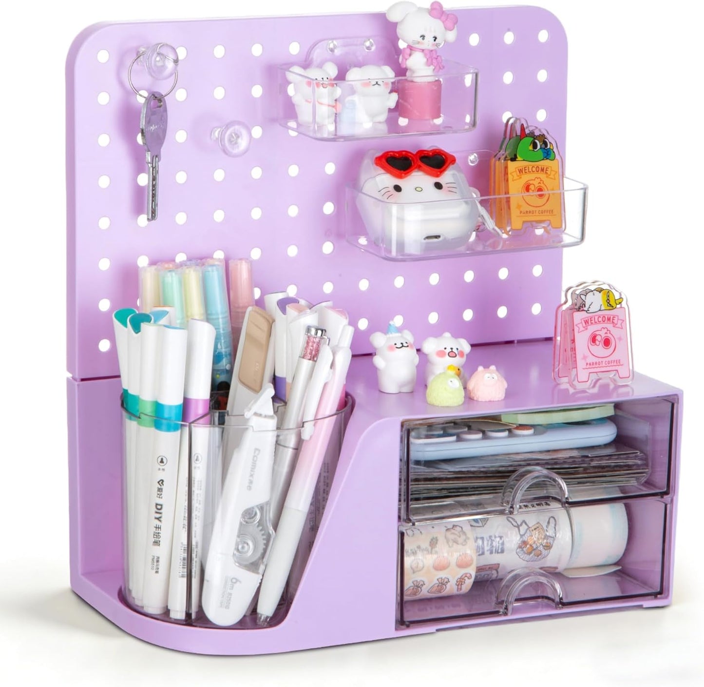 Comix 360° Rotating Pen Holder for Desk, Cute Pencil Holder Pen Organizer, Green Acrylic Pencil Cup Caddy with 5 Slots for Home School Office Supplies