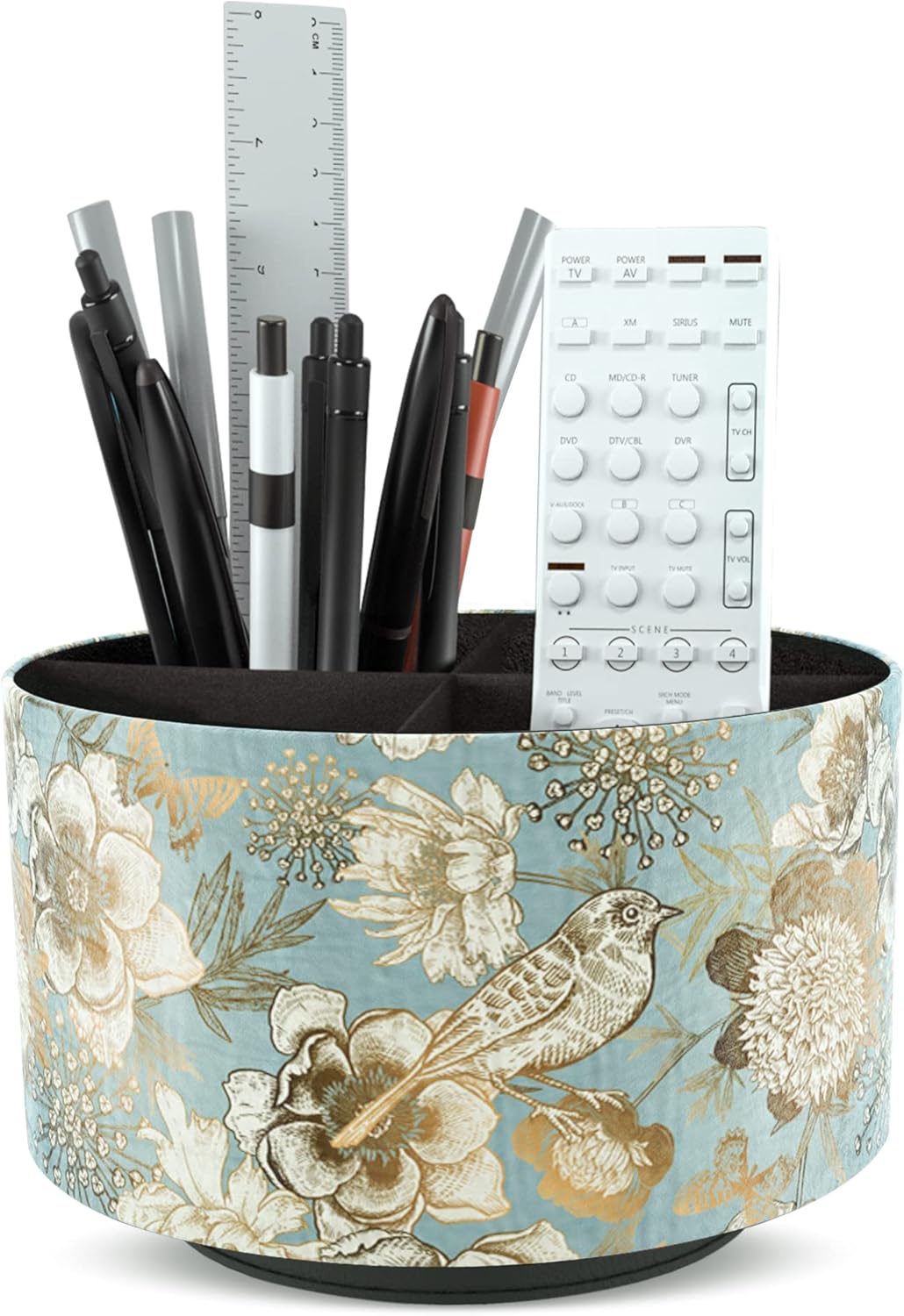 Round Leather Art Supply Organizer,Remote Control Holder,360 Degree Rotating,Multi-Functional Pencil Holder,4 Compartments Desktop Stationary Organizer(1-Fractal Flower) | Round - Colors C